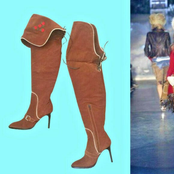 $1755! DSQUARED2 PIRATE!!!  SUEDE DUO BOOTS!~FOLD OR OVER KNEE- 9 1/2-10 - Picture 4 of 11